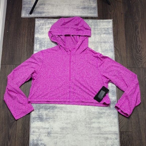 90 Degree By Reflex Tops - 90 Degree By Reflex Magenta Cropped Hoodie Zipper Long Sleeve Sport L